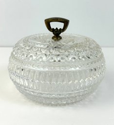Vintage Clear Crystal Glass Serving Dish With Brass Handle