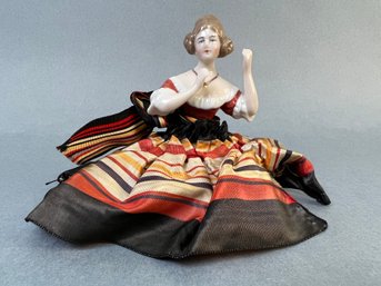 Vintage Made In Germany Porcelain Half Doll With Skirt.