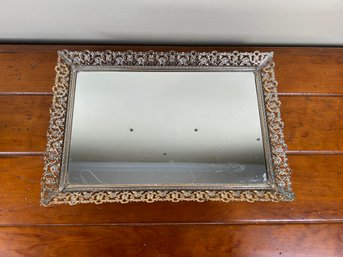 Vintage Metal Gold Tone Vanity Mirror Tray