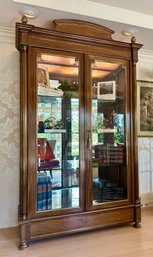 Large Vintage Wood And Brass Accented Beveled Glass Front Curio Cabinet *Cabinet Only