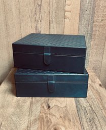 Lot Of 2 Dark Brown Vinyl Diamond Stitched Top Storage Boxes*LOCAL PICKUP ONLY - NO SHIPPING*