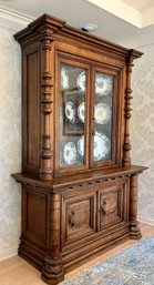 Antique Oak Cabinet With Turned And Carved Details.