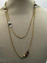 Gold Tone  Necklace With Glass And Metal Beads