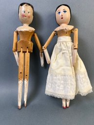 2 Antique Wooden Peg Dolls.