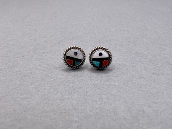 Zuni Multi Stone Button Post Earrings