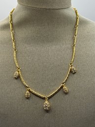 Gold Tone Necklace With Glass And Gold Charms