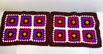 2 Hand Knit Granny Squares Placemats.