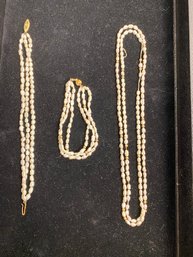 Lot Of Three Seed Pearls 2 With 14k Clasps