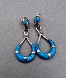 Silver And Turquoise Inlay Post Earrings (Pair B)