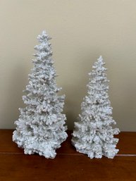 Set Of 2 White Glitter Composite Holiday Winter Trees