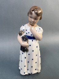 Vintage Made In Denmark Porcelain Figurine Of A Girl And Her Doll.