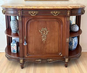 Antique French Marble Top Sideboard With Brass Accents