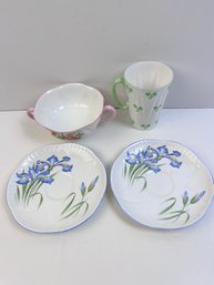 Shelley Of England Porcelain, 2- 6 Plates, 4.5 X 2.5 Sugar Bowl And A Coffee Cup.