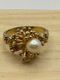 14k Gold Filled Ring With Faux Pearl -size 5.75