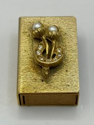 Gold Tone Metal Match Box With Matches
