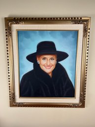 Large Vintage Frame With Painted Portrait