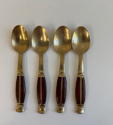 4 Thailand Wood/brass Spoons