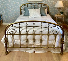 Antique Brass Headboard & Footboard With Copper And Porcelain Accents - Queen