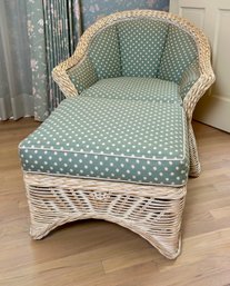 Vintage Heavy Wicker Upholstered Chair And Ottoman