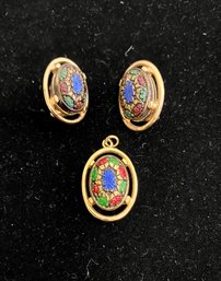 Colorful Pendant And Matching Earrings