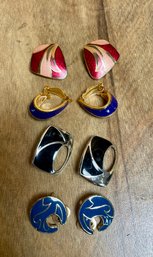 Lot Of 4 Pairs Of Enameled Clip Earrings *LOCAL PICKUP ONLY - NO SHIPPING*