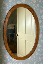 Large Vintage Oval Oak Wood Wall Mirror