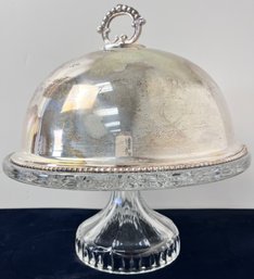 Waterford Pedestal Cake Stand With Silver Plate Cover.