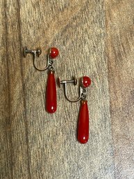 Pair Of 18k Yellow Gold And Coral Drop Earrings *LOCAL PICKUP ONLY - NO SHIPPING*