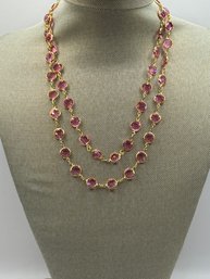 Gold Tone Necklace With Pink Glass Stones.