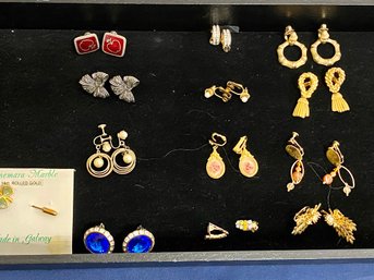12 Pair Of Clip On Earrings  And Stick Pin