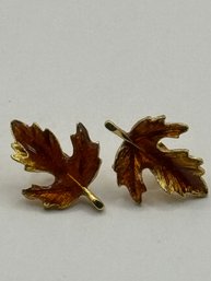 Gold Tone Leaf Pierced Earrings