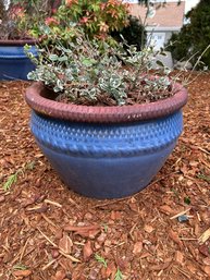 Outdoor Terracotta Pot With Cornflower Blue Glaze (#3)