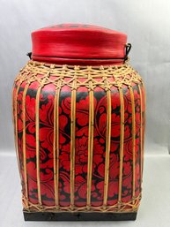 Large Red & Black Asian Inspired Container With Lid