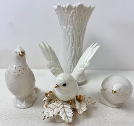 Lenox Vase, Game Bird Salt And Pepper Shakers & A Classic Christmas Chickadee.
