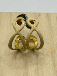Gold Tone And Ivory Enameled Pierced Earrings