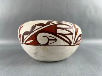 Vintage Zia Pueblo Painted Pottery Bowl - Signed, R. Fragan - Jemez Mountains, New Mexico