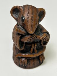 Vintage Hand Carved Mouse Playing Flute Paper Weight