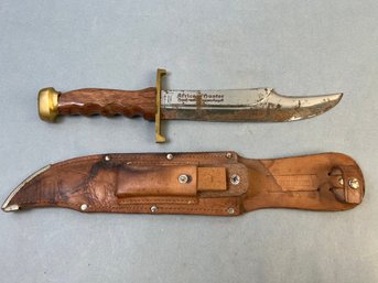 African Hunter Knife And Leather Sheath Made In Solingen Germany.