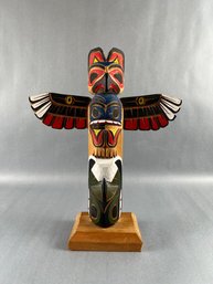 Northwest Native Wood Carved & Painted Totem - Thunderbird & Killer Whale, Artists Harvey & Josie Williams