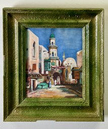 Vintage Signed Muh Cabadus, Painting Of Town Of Cairo, Watercolor, Framed *local Pick Up Only*