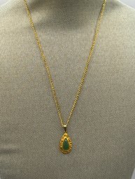 Gold Filled Chain With Green Stone Pendant