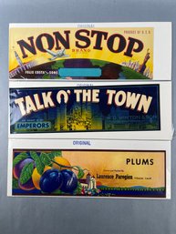 3 Original Fruit Crate Labels From California Growers.