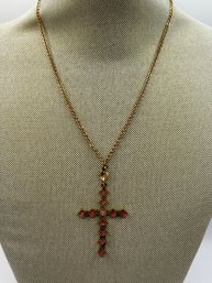 Gold Filled Chain With Red Stones On Cross