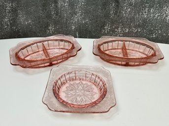 Vintage Depression Glass Pink Food Trays *Local Pick Up Only*