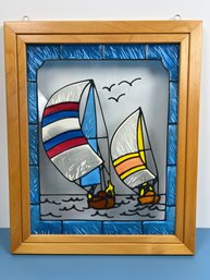Painted Glass Art Of Sail Boat.