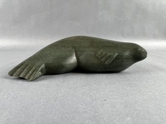 Carved Soapstone Sea Lion - Signed, Numbered