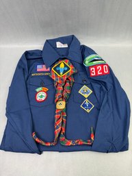 Official Boy Scout Shirt With Patches And Neck Scarf