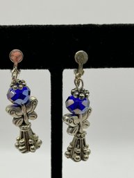 Silver Tone Dangle Screw On Earrings