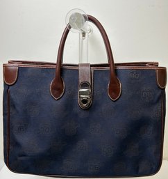 Dooney & Bourke Navy Blue And Brown Leather Handbag