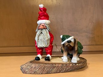 Wood Carved Look Santa And Puppy